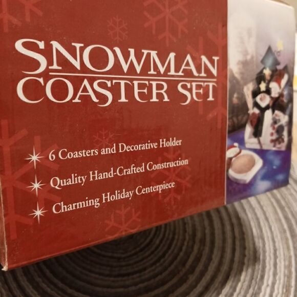 Snowman Holiday Coasters-NEW-Open Box- Wooden & Cork Coaster Set - Picture 2 of 6